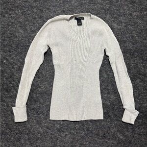 Calvin Klein Jeans Women's Cream Ribbed V-Neck Sweater